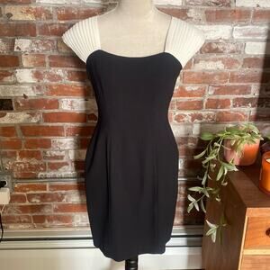 Vintage MariAnna Pleated Sheath Dress Cocktail Black Cream Lined LBD Size 6